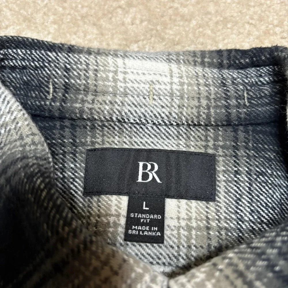Banana Republic Flannel Shirt Mens Large Gray Ombre Shadow Plaid Western Cottage